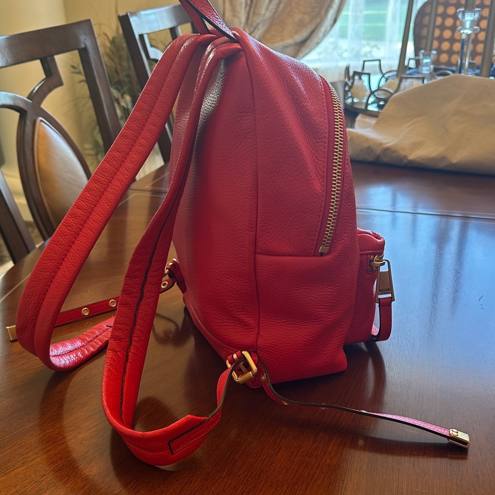 Moschino Red Genuine Leather Mini Backpack with Gold Hardware 9”x11”x5” - Picture 12 of 15